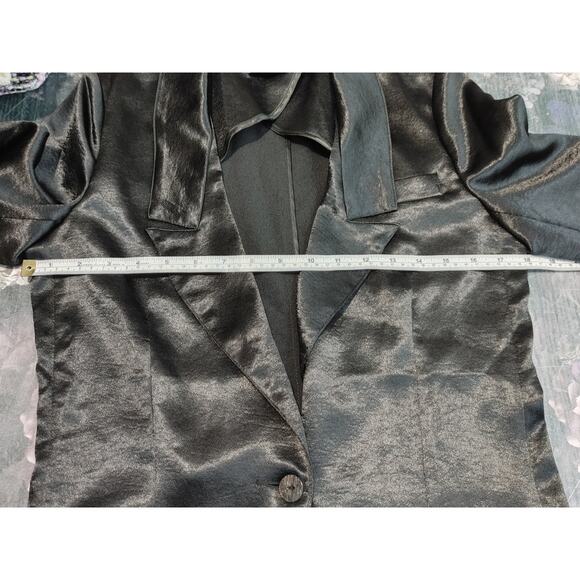 AQUA Blazer Jacket Lined Satin Black Notch Collar Pockets Womens Medium - Picture 5 of 6